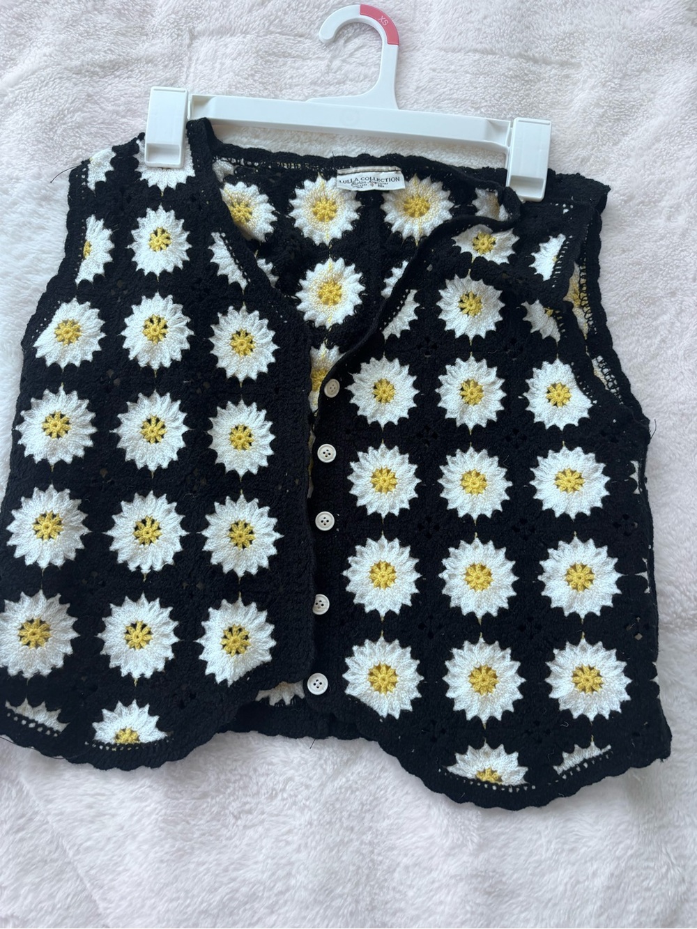 Black Crochet Daisy Button-Front Vest- Lulla Collection - Picture 3 of 3